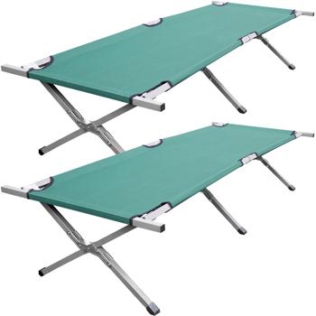 Preview: Lot de 2 Lits de Camp Pliables Verts - Repos Optimal Plein Air Camping Pêche Invités - Châssis Acier - Charge 120kg - 190x65x42cm