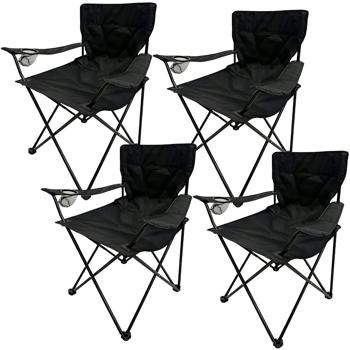 Preview: Set di 4 sedie pieghevoli per campeggio nero: con bracciolo e portabevande – Compatte, robuste e comode – Il tuo compagno perfetto per l‘outdoor