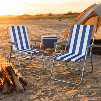 Lot de 2 chaises de camping bleu/blanc – pliables, robustes & peu encombrantes pour le camping, l’outdoor, les festivals, la plage & les pique-niques – structure en tubes d’acier, polyester 600D