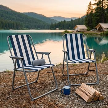 2er-Set Campingstuhl blau/weiss - klappbar, robust & platzsparend für Camping, Outdoor, Festivals, Strand & Picknick - Stahlrohrgestell, 600D Polyester