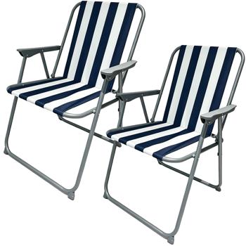 Preview: 2er-Set Campingstuhl blau/weiss - klappbar, robust & platzsparend für Camping, Outdoor, Festivals, Strand & Picknick - Stahlrohrgestell, 600D Polyester