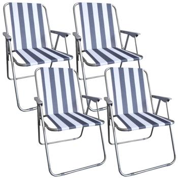 Preview: Lot de 4 chaises de camping bleu/blanc - pliables, robustes et peu encombrantes pour le camping, en plein air, festivals, plage et pique-nique - cadre en tubes d‘acier, polyester 600D