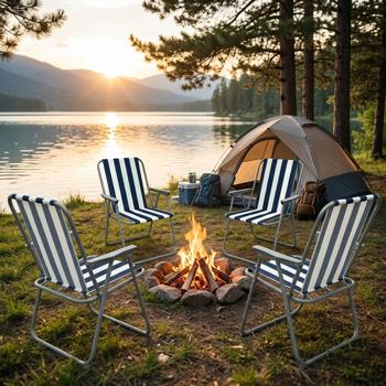 4er-Set Campingstuhl blau/weiss - klappbar, robust & platzsparend für Camping, Outdoor, Festivals, Strand & Picknick - Stahlrohrgestell, 600D Polyester