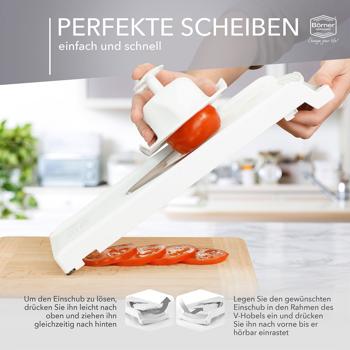 Preview: Multifunktionale Gemüsereibe V3 Profi Set - 5 Schnittarten für Gemüse & Obst - Weiss, Made in Germany - Küchenhobel für Salate, Rohkost & Gratins
