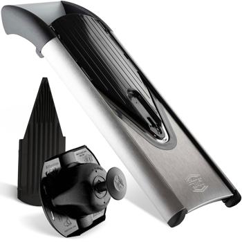 Premium Edelstahl Gemüsereibe V6 Basis Set, 3 Schnittstärken, silber-schwarz: Küchenhobel für Gemüse & Obst