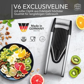 Preview: Râpe à Légumes V6 Profi Set Premium Acier Inoxydable - 5 Types de Coupe, Lames en V - Sans BPA, Fabriqué en Allemagne, Argent-Noir