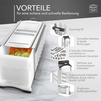 Preview: Profi Vierkantreibe mit Auffangbehälter und Fruchthalter: Schnelle Käse- & Gemüsereibe für perfekte Rösti & Salate