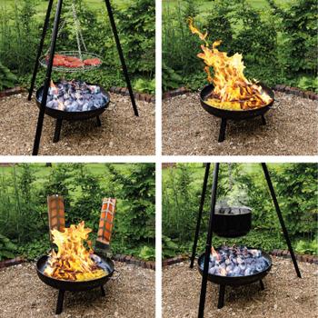 4-in-1 Multifunktionsgrill mit Feuerschale, Schwenkrost, Flammlachsbrett und Feuerkessel: Ein vielseitiger Schwenkgrill mit Lagerfeuer-Feeling