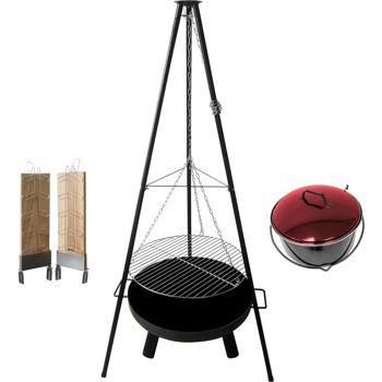 Preview: 4-in-1 Multifunktionsgrill mit Feuerschale, Schwenkrost, Flammlachsbrett und Feuerkessel: Ein vielseitiger Schwenkgrill mit Lagerfeuer-Feeling