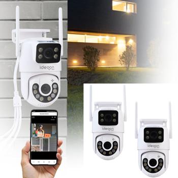 2er-Set Zuverlässige Dual Lens IP Outdoor-Überwachungskamera, 355° schwenkbar & neigbar – Leistungsstark mit Nachtsicht, Gegensprechen & Aufnahme