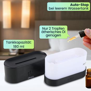 Preview: 2er-Set Stilvoller Aroma Diffuser mit Flammeneffekt – Ultraleiser Ultraschall Duftbefeuchter, USB, Auto-Stop, 10h Laufzeit für Schlafzimmer & Büro