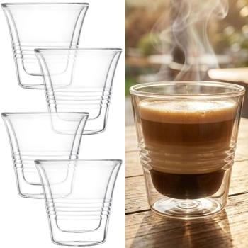Set de 4 verres double paroi avec relief 70 ml – verres à espresso & verres à shot, tasses espresso thermiques en verre borosilicate avec effet flottant, petits
