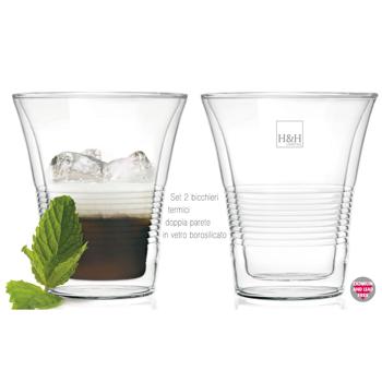 Preview: set di 2 raffinati bicchieri a doppia parete con scanalatura - 220 ml - Funzione Thermo per gustare al meglio caffè e tè