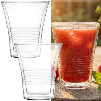 Set de 2 verres à double paroi avec relief 220 ml – verres thermiques pour café et thé, verres à café en borosilicate avec effet flottant résistants à la chaleur