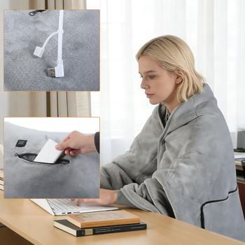 Preview: Couverture chauffante 135 x 180 cm en polaire avec boutons pression, couverture électrique à 3 niveaux, utilisable aussi comme coussin chauffant, plaid ultra-doux et moelleux