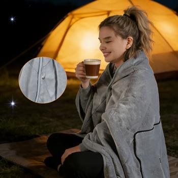 Preview: Couverture chauffante 135 x 180 cm en polaire avec boutons pression, couverture électrique à 3 niveaux, utilisable aussi comme coussin chauffant, plaid ultra-doux et moelleux