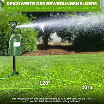 Preview: Universal Tiervertreiber mit Wasserstrahl & Bewegungssensor: Vertreibt Hunde, Katzen, Reiher & Wildtiere, schützt Ihren Garten effektiv