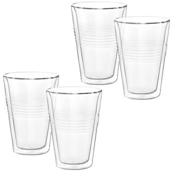 4er-Set Thermogläser mit Riffelung, doppelwandig – 300 ml – Doppelwandgläser für besten Genuss von Kaffee & Tee mit Schwebeeffekt