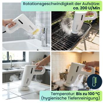 Preview: Profi 3in1 Dampfreiniger & Boden-Dampfbesen: 1200W Handgerät gegen Bakterien ohne Chemie für Boden, Bad, Möbel - in 15s startklar
