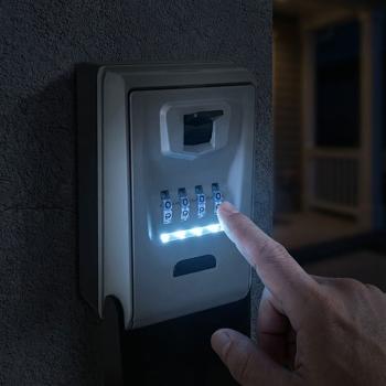 Cassetta di sicurezza per chiavi con codice illuminato a 4 cifre - nascondiglio extra sicuro per chiavi per montaggio a parete; resistente alle intemperie grazie alla copertura protettiva