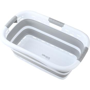 Preview: Faltbarer Wäschekorb 41L - Platzsparender Wäschesammler aus Kunststoff mit Belüftung - Ultraflach 8,5 cm für Waschküche & Camping