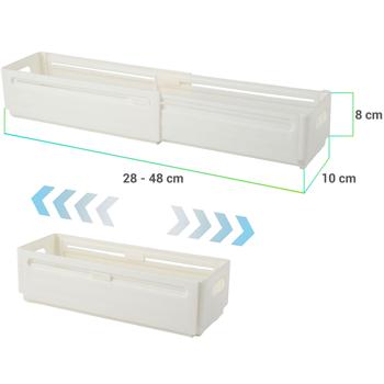 Preview: 6 bacs de rangement extensibles pour cuisine (28-48 cm) – rangement ajustable pour plus d’ordre dans les placards et le réfrigérateur – pliants, blancs