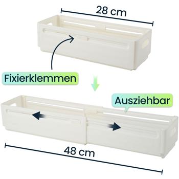 Preview: 6er-Set Küchenschrank-Organizer Ausziehbar (28-48 cm) – Anpassbarer Regal-Einsatz für Ordnung in Schrank & Kühlschrank – Faltbar, Weiss