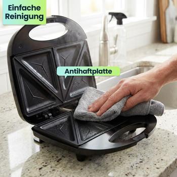 Preview: Sandwichmaker für 2 Sandwiches mit 850 Watt Leistung, Antihaftbeschichtung, Cool-Touch-Griff,  Sandwich-Toaster für die schnelle Küche