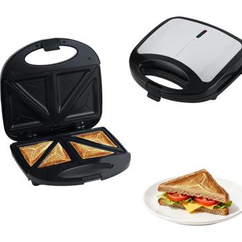 Preview: Sandwich maker per 2 sandwich con potenza di 850 Watt, rivestimento antiaderente, manico Cool-Touch, tostapane per sandwich per una cucina veloce