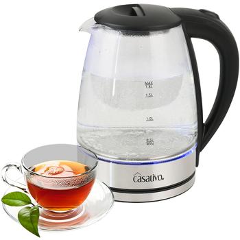 Edler Glas-Wasserkocher 1,8L mit blauem LED-Licht, Edelstahl, 2200W - Teekocher mit Abschaltautomatik & Trockenbetriebsschutz