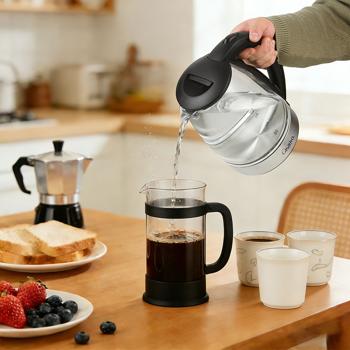 Preview: Bouilloire électrique élégante en verre, 1,8 litre, éclairage LED bleu, inox, 2200 W – arrêt automatique et protection contre le fonctionnement à sec