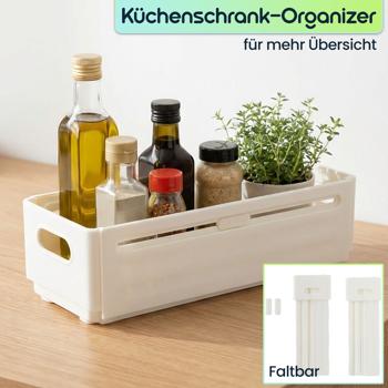 Preview: 12er-Set Küchenschrank-Organizer Ausziehbar (28-48 cm) – Anpassbarer Regal-Einsatz für Ordnung in Schrank & Kühlschrank – Faltbar, Weiss