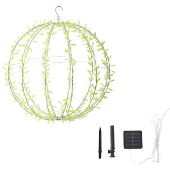 Preview: Solar Leuchtkugel im Blätterdesign - Ø40cm Gartenkugel mit 144 warmweissen LEDs - IP44 Aussenleuchte inkl. Erdspiess, S-Haken und Solarpanel