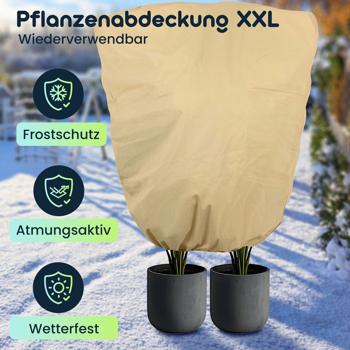 Preview: 2er-Set Pflanzenabdeckung XXL, Winterschutz, 240 x 200 cm, Kübelpflanzen Schutzhauben als Frostschutz mit Zugband und Reissverschluss, atmungsaktiv 