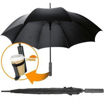 Preview: Ombrello automatico Cupbrella con portabicchieri: rimanere asciutti e avere le mani libere - protezione affidabile dalla pioggia
