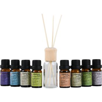 Preview: Profumazione per ambienti con 8 oli profumati e 48 bastoncini in rattan – set diffusore con le fragranze brezza marina, sandalo, lavanda e menta