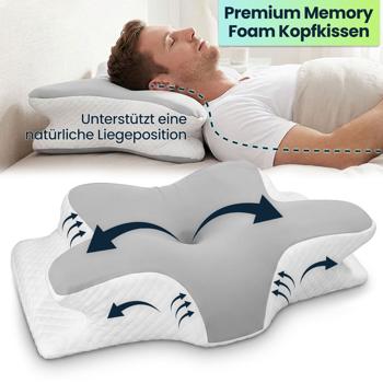 Preview: Cuscino premium in memory foam per chi dorme sul fianco, sulla schiena e sulla pancia – Cuscino cervicale ergonomico con fodera lavabile per un sonno di qualità