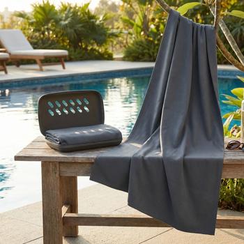 Linge de bain en microfibre 200 x 100 cm anthracite – grande serviette de sport, séchage rapide, poids plume – boîte de rangement incluse