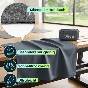 Preview: Microfaser Handtuch 200x100 cm in Anthrazit, grosses Sporthandtuch schnelltrocknend & ultraleicht, Reisehandtuch inklusive Aufbewahrungsbox
