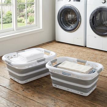 Set da 2 cesti portabiancheria pieghevoli 41 L – raccoglibiancheria salvaspazio in plastica con ventilazione – ultrapiatto 8,5 cm per lavanderia e campeggio