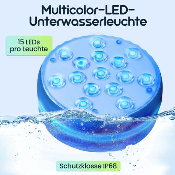 Preview: 4er-Set Multicolor-LED-Unterwasserleuchte, mit Fernbedienung - Wasserdichte Pool Beleuchtung mit starken Saugnäpfen – Deko für Badewanne, Teich, Aquarium