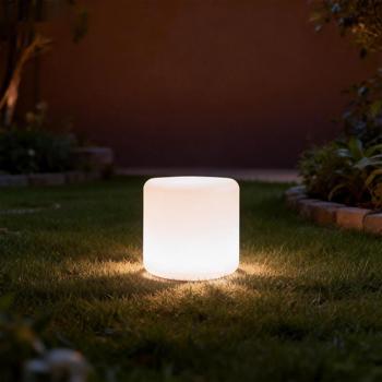 Preview: Moderna lampada da tavolo LED solare cilindrica e lampada da giardino con picchetto, cambio colore RGBW, ricaricabile via USB, IP44 resistente alle intemperie – ideale per il tuo giardino