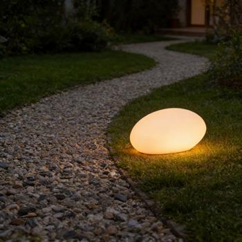 Preview: Edler LED Solarstein Gartenleuchte IP44: Dekostein mit Farbwechsel & Erdspiess, warmweiss & bunt, wetterfester Solar Strahler, 22,4cm