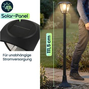 Preview: Solar-LED-Gartenlaterne mit PIR Bewegungssensor 90° & 6m Reichweite, IP44 Wasserfest, E27 Filament Lampe, 3 Modi, 111,5 cm, Aussenleuchte