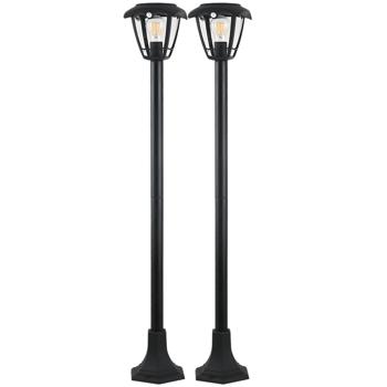 Preview: Set di 2 lanterne da giardino a LED solare con sensore di movimento PIR 90° e portata 6 m, IP44 impermeabile, lampadina a filamento E27, 3 modalità, 111,5 cm, lampada da esterno