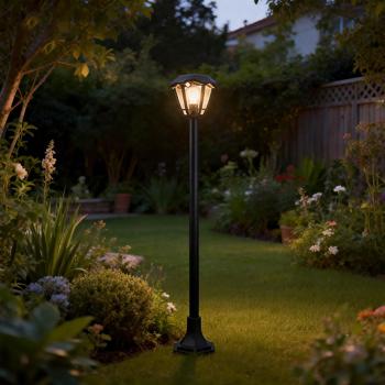 Preview: Lanterna da giardino a LED solare con sensore di movimento PIR 90° e portata 6 m, IP44 impermeabile, lampadina a filamento E27, 3 modalità, 111,5 cm, lampada da esterno
