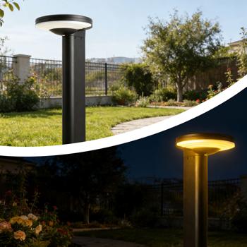 Preview: Borne solaire extérieure en aluminium noir, 300 lm, LED SMD, capteur de luminosité, 2 modes d’éclairage – lampe de jardin moderne et résistante aux intempéries