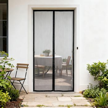 Preview: 2er-Set Magnet Insektenschutz Türvorhang 100x210 cm für Balkon & Terrasse, Fliegengitter ohne Bohren mit Klettband, Fliegenvorhang Schwarz Mesh
