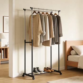 Preview: Portant à vêtements mobile avec double tringle – largeur 80 cm – hauteur réglable de 90 à 160 cm – Portant de garde‑robe stable pour vos vêtements