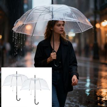 2 parapluies droits automatiques transparents, 85 cm de diamètre – parapluies dôme pour hommes et femmes – ouverture à une main